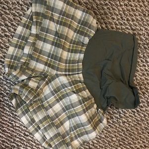 Green and yellow, plaid, large, maternity shorts